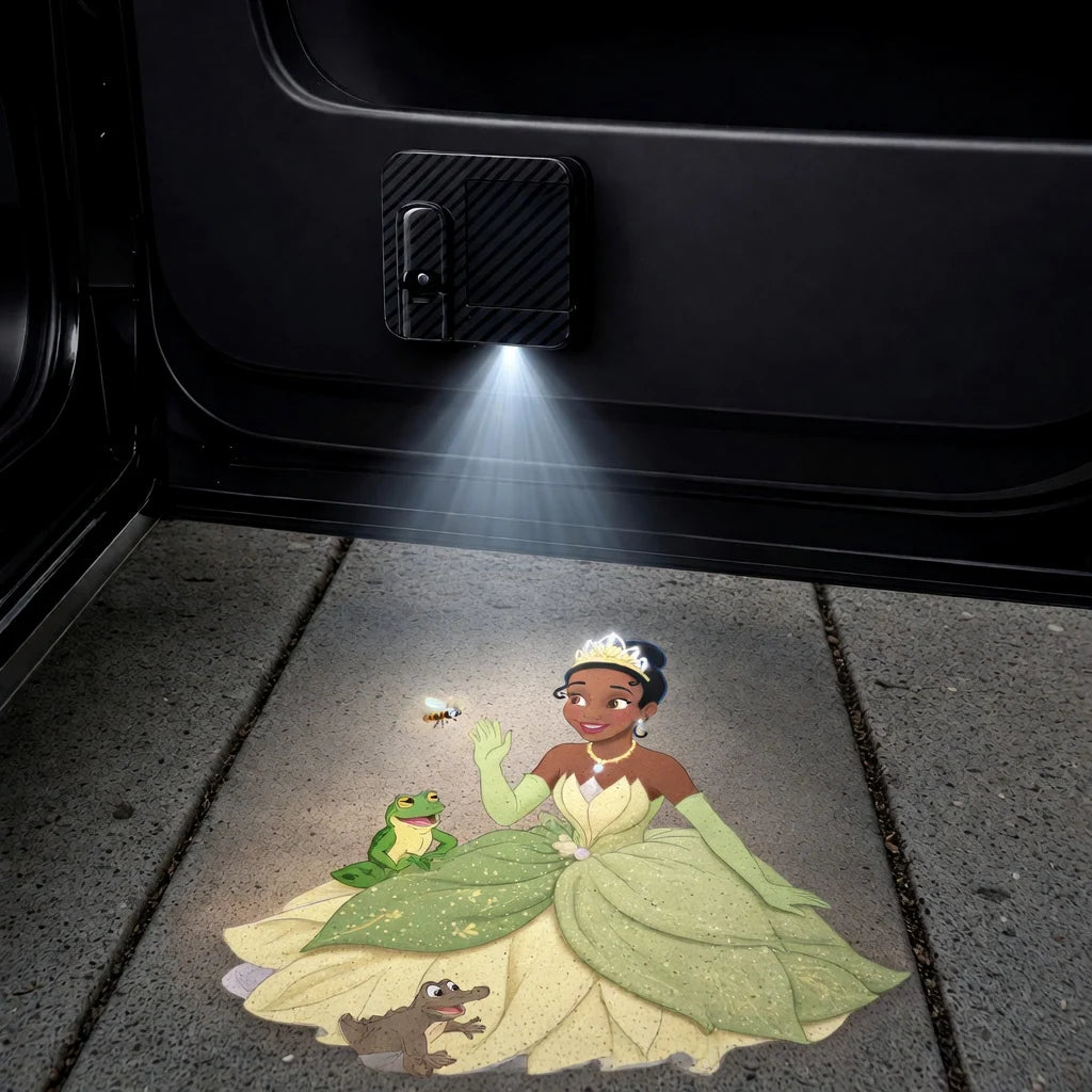 Tiana Enchanta car door projector in use