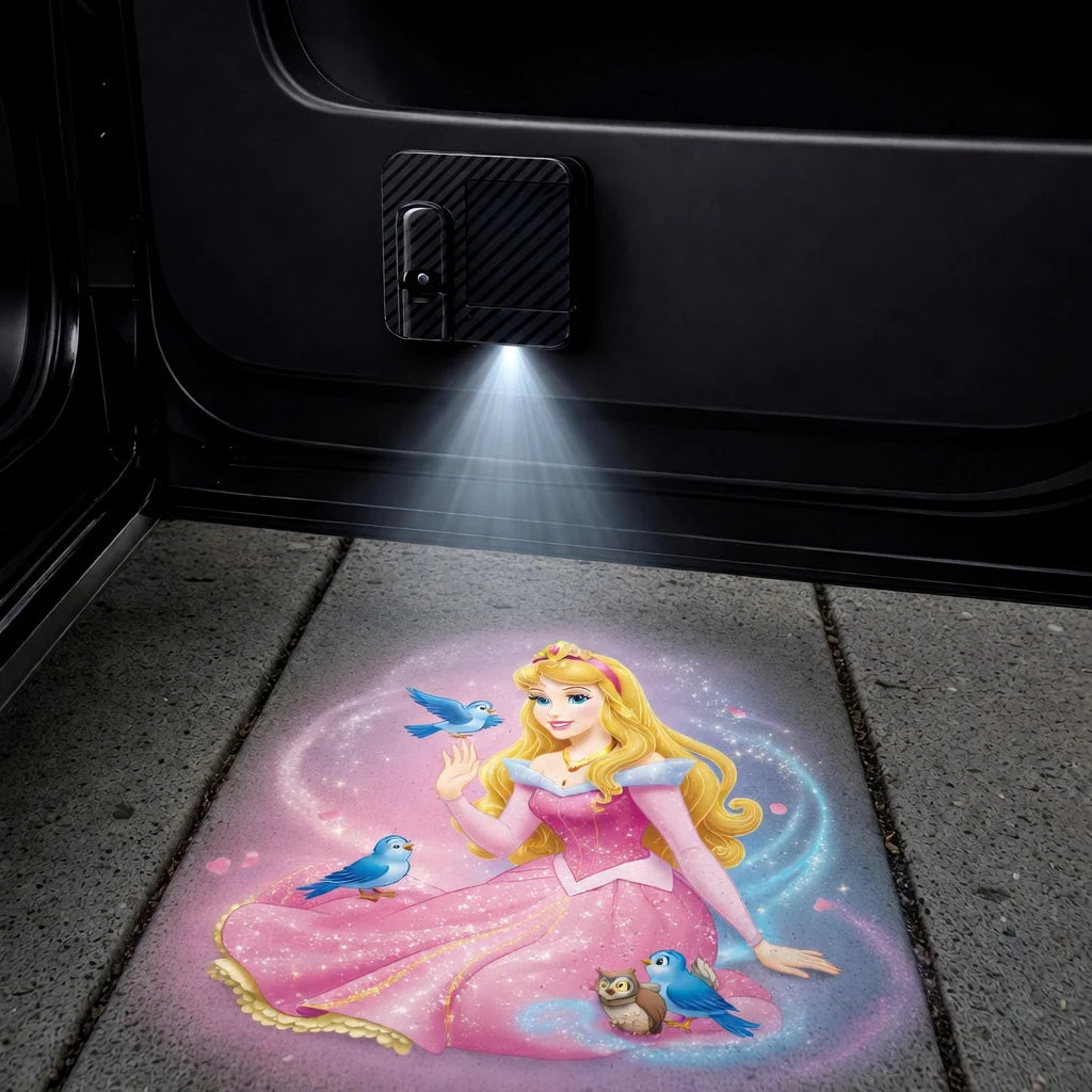 Aurora Enchanta car door projector in use