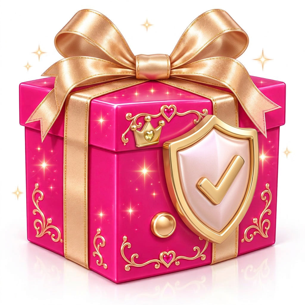 Enchanta pink and gold shipping protection illustration